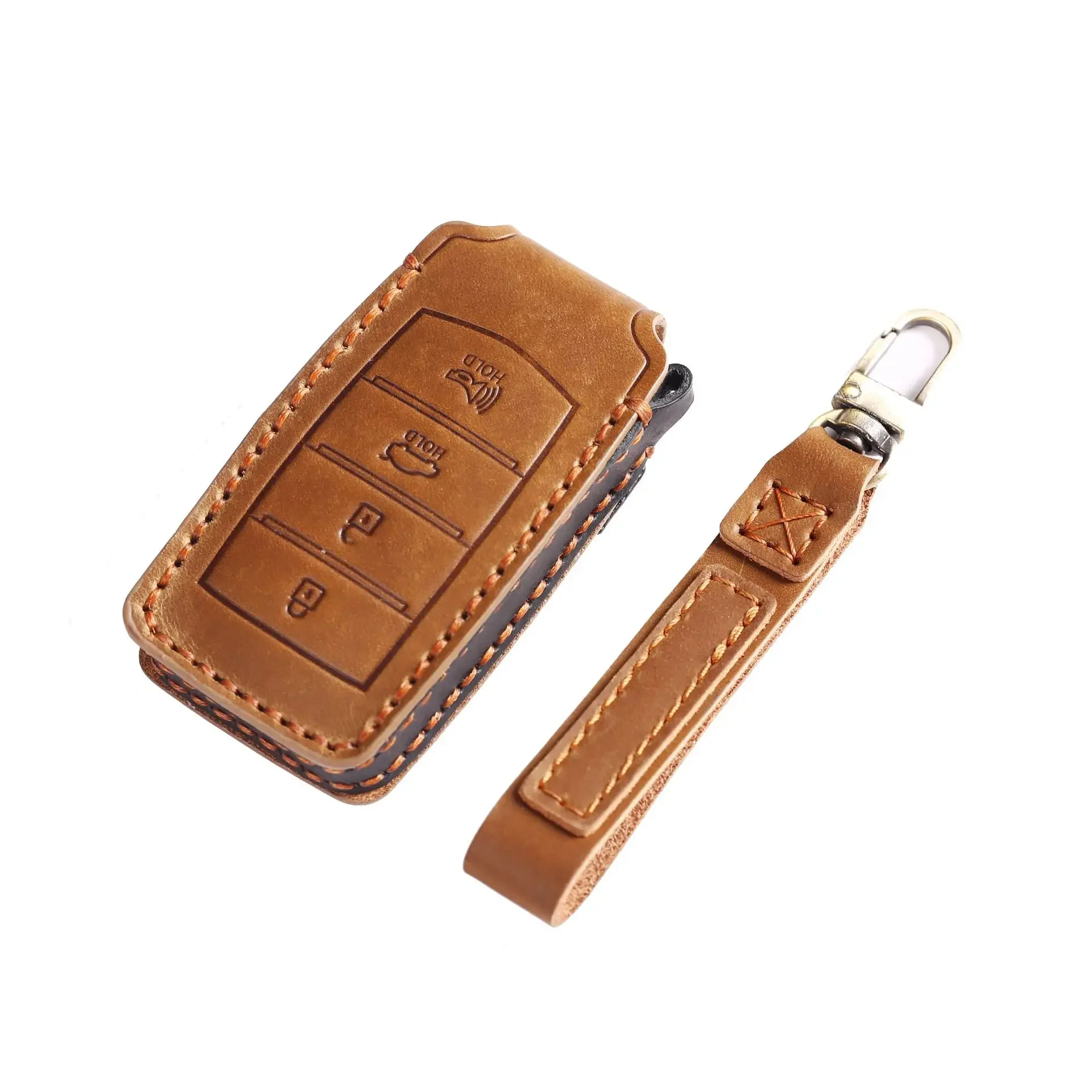 1pc Leather Car Remote Key Fob Cover Case Stylish Car Ornament Key Fob Cover-case For Genesis G70 G80 G90 2021 2022