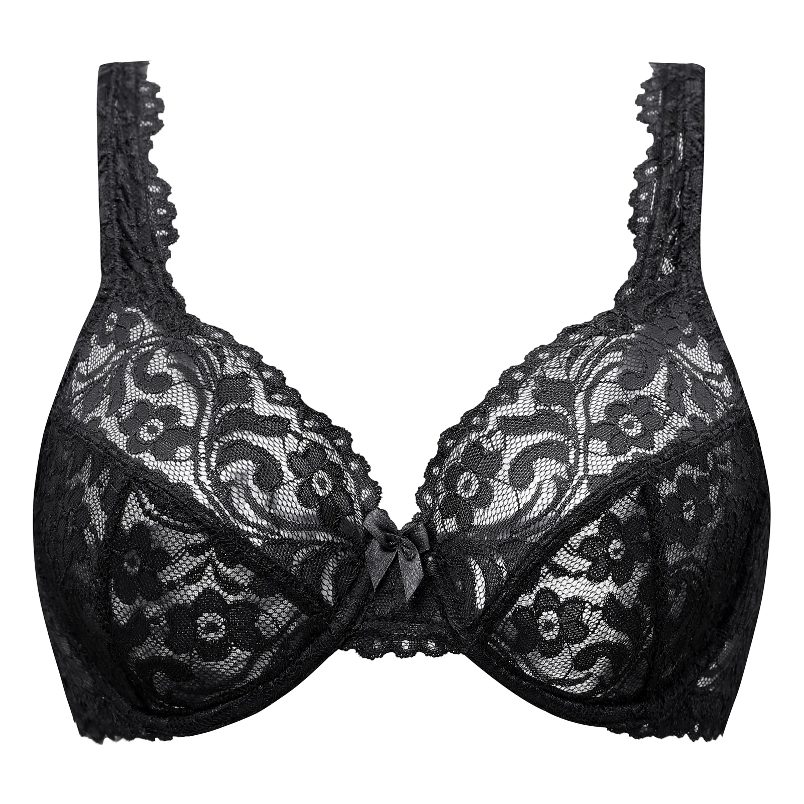 Plus Unlined Floral Lace Underwire Bra