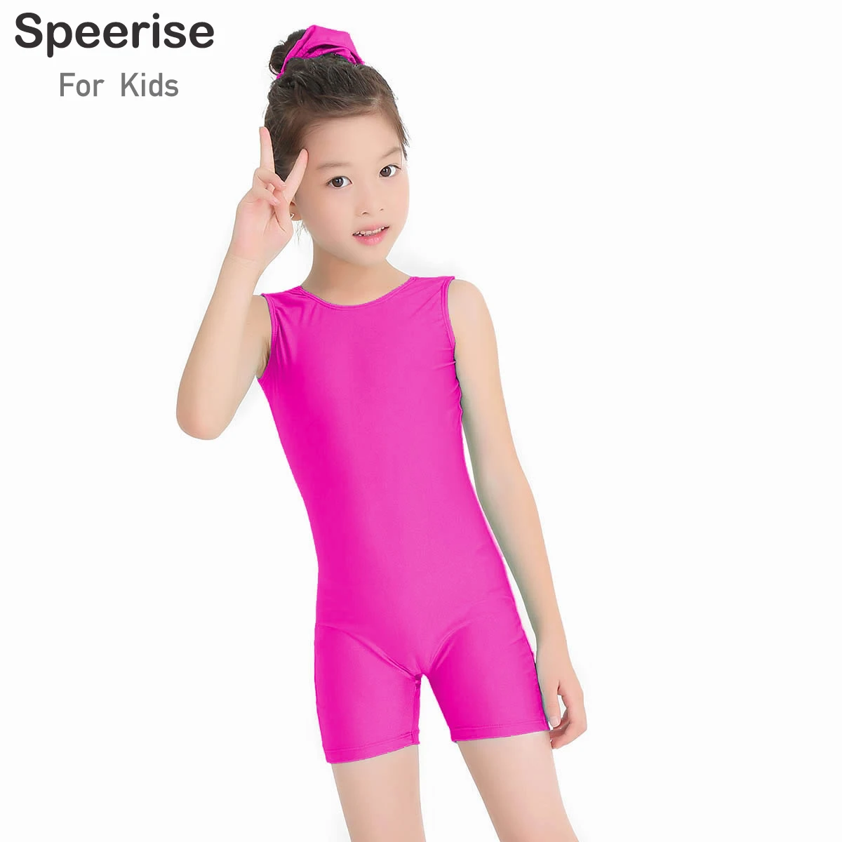 SPEERISE Summer Ballet Dancewear Kids Tank Unitard Scoop Neck Dance Gymnastics Suits Nylon Leotards Sleeveless Shorty Unitards