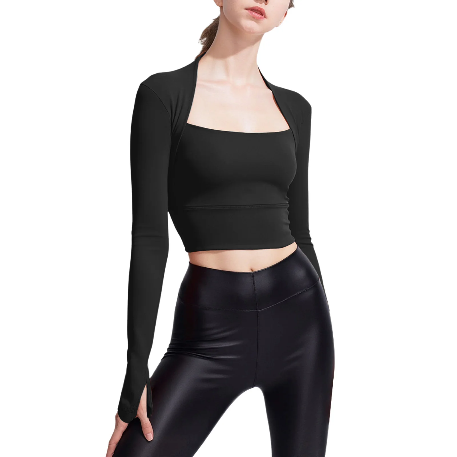Womens Moisture-Wicking Yoga Gym Top Athletic Shirt Pilates Workout Sports New Clothes Long Sleeve Removable Chest Pads Crop Top