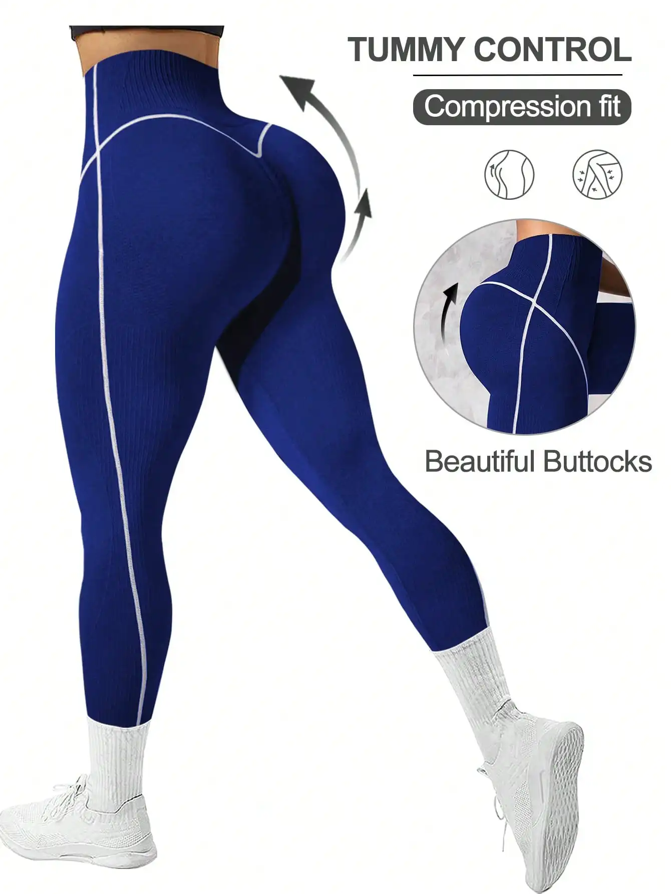 

Женские компрессионные леггинсы с высокой талией, контрастными линиями, эффектом утяжки живота и подтяжки ягодиц для йоги и тренировок