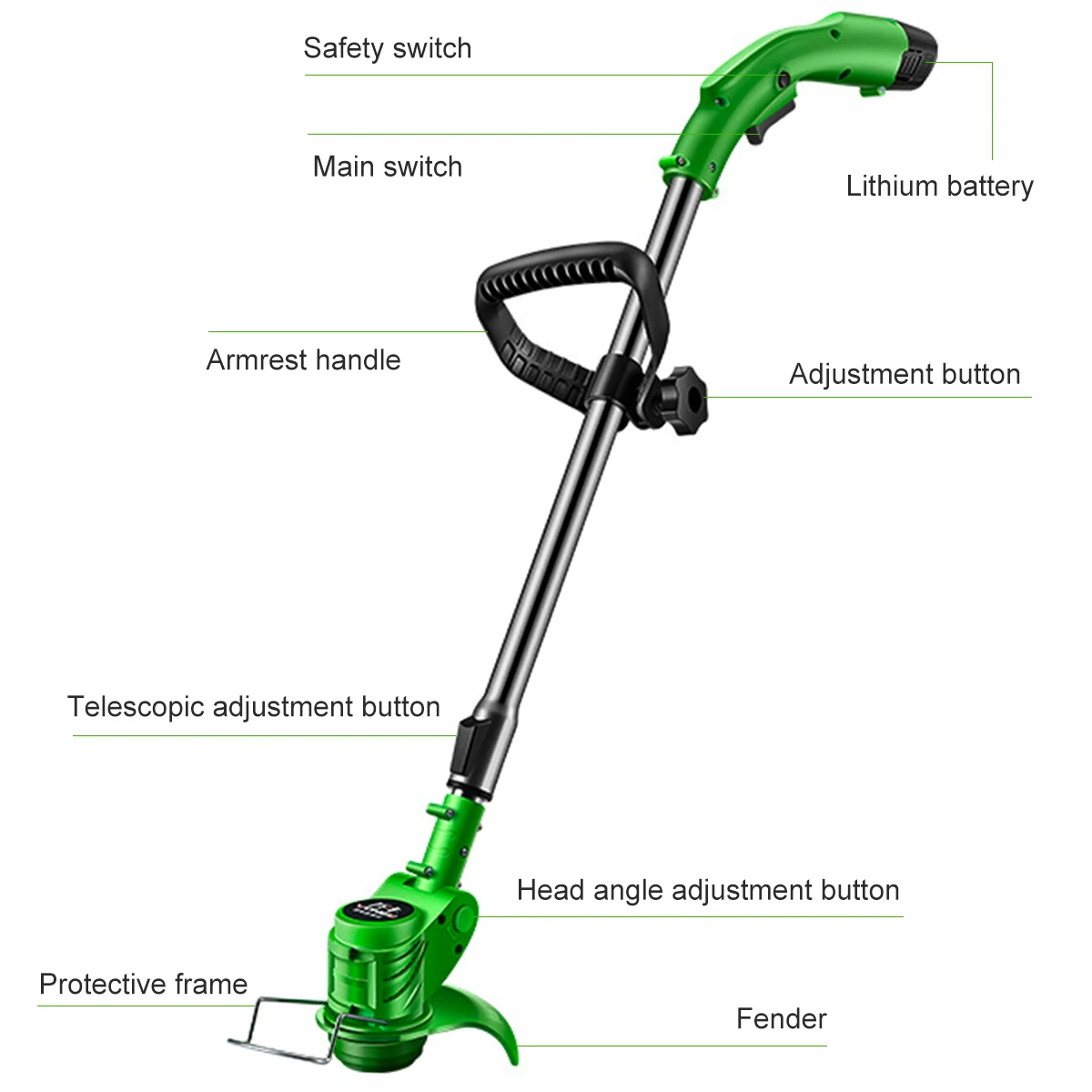 Elektrische Gras Trimmer Cordless Rasenmäher Hedge Einstellbare Kopf Winkel Teleskop Handheld Garten Power Beschneiden mit Batterie