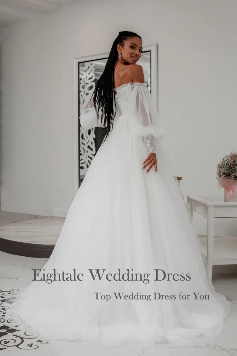 Eightale Corset Wedding Dresses 2022 Strapless Appliques Long Puffy Sleeves Lace Up Princess Bridal Gowns vestidos de novia