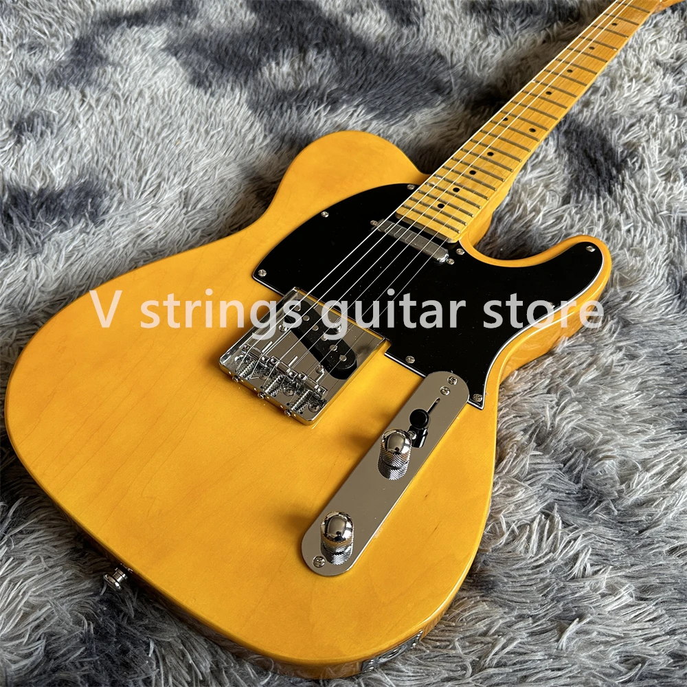 Guitare électrique jaune transparente, manche en érable, matériel chromé, en stock, 6 tranches, Jun arra, expédition rapide, vente chaude