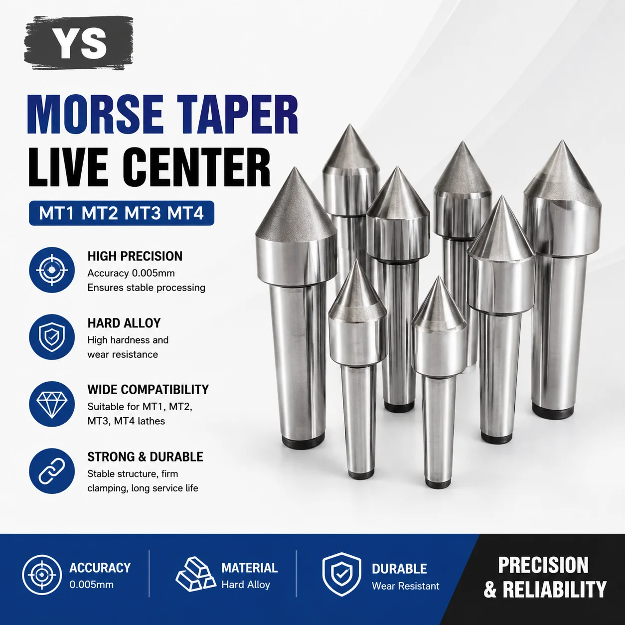 

YS MT1 MT2 MT3 MT4 Fixation Center Alloy Centering Morse Lathe Tailstock Thimble CNC Tool Carbide Tip Die Thimble Fixed Top