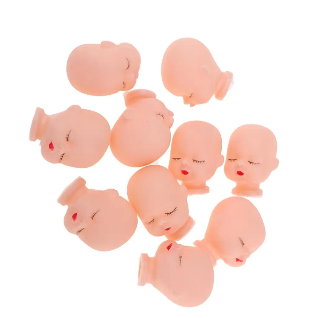 10 Pieces Red Lips Sleeping Baby Doll Heads Sculpt for Mini Keychain Baby Toy DIY Custom Body Parts