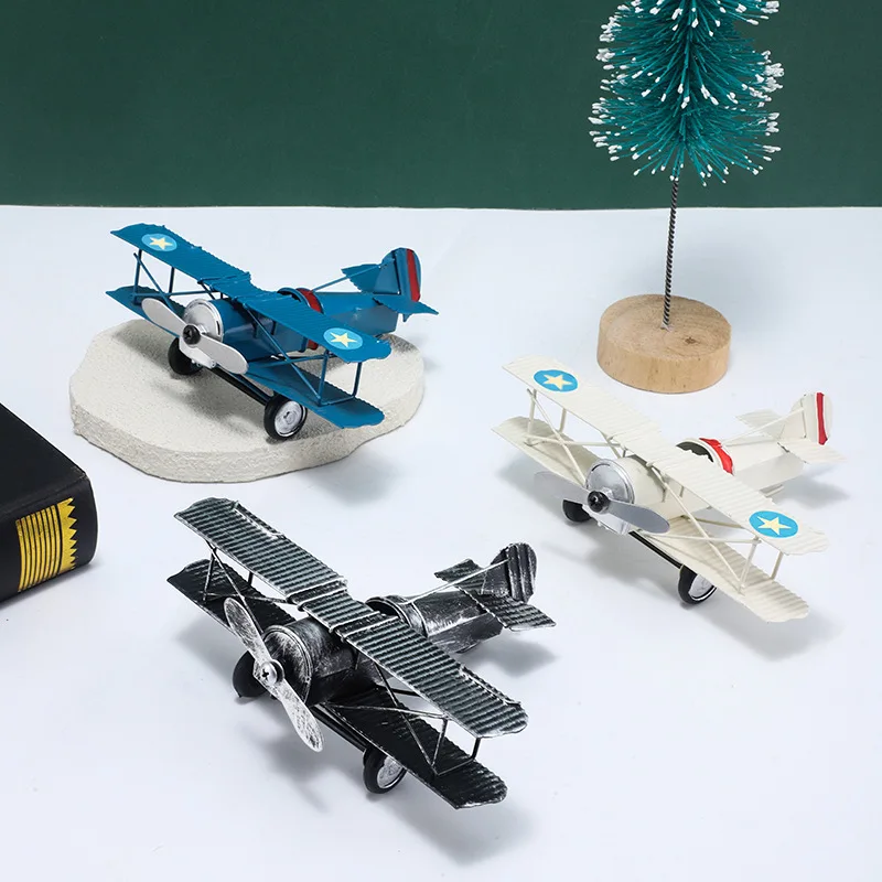 Creative Iron Model of An Old-fashioned Fighter Jet Finished Hand-painted  Aircraft Living Room TV Cabinet Display Handicrafts