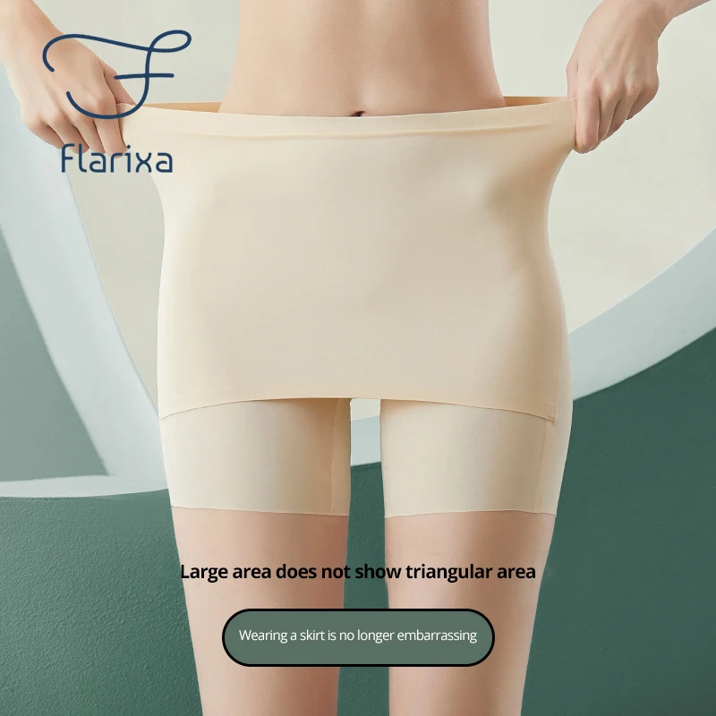 Flarixa pantalones cortos de cintura alta de doble capa para mujer, ropa de seguridad sin costuras, ajustados, de seda de hielo, para verano