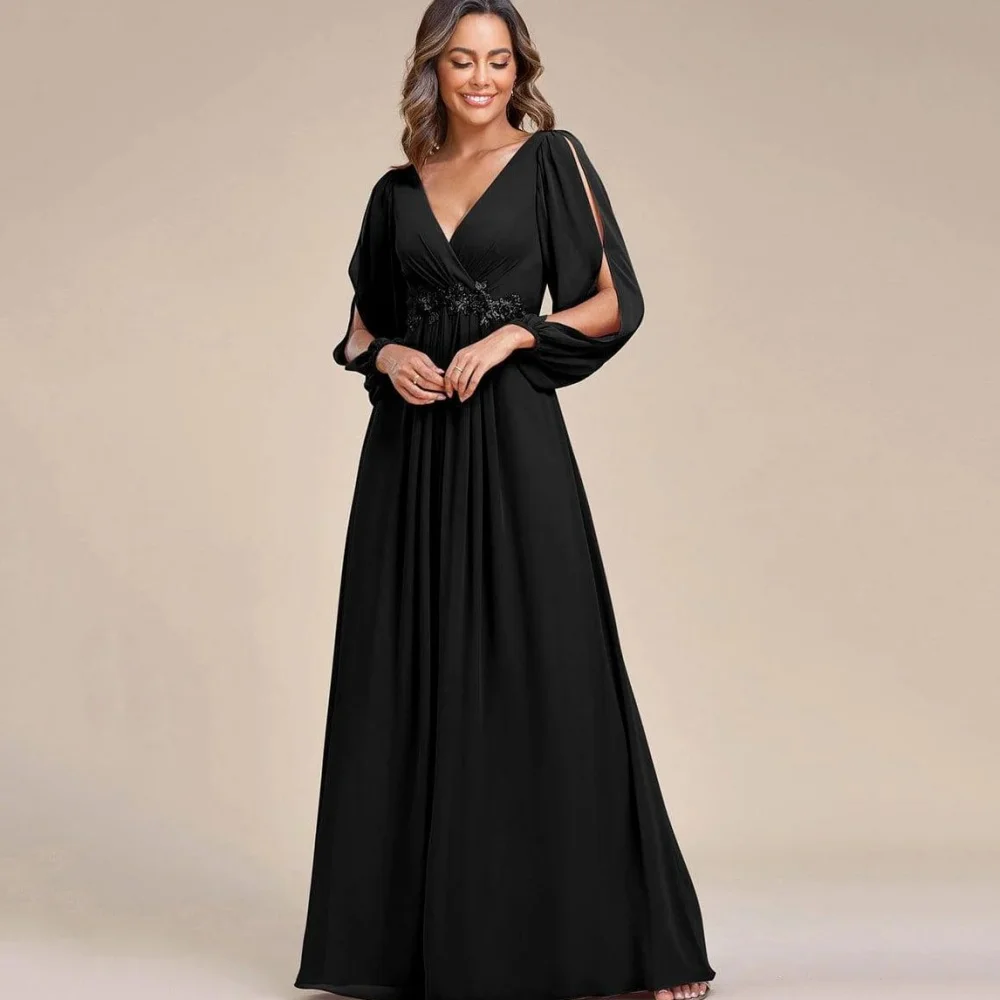 

Платья для матери по индивидуальному заказу, винтажные платья с V-образным вырезом и рукавами-лантеншней, элегантное вечернее платье невесты, черные халаты, приглашение на свадьбу