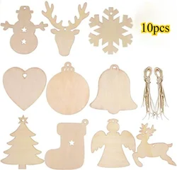 10pcs DIY Wooden Christmas Balls Decoration Round Craft Baubles Tags Hanging Ornament for Christmas New Year Pendant Decor
