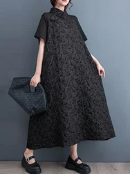 XITAO Vintage Patchwork Dress Fashion Floret Stand Collar Temperament Elegant Women Summer Loose Trend Dress 2023 DMJ2127