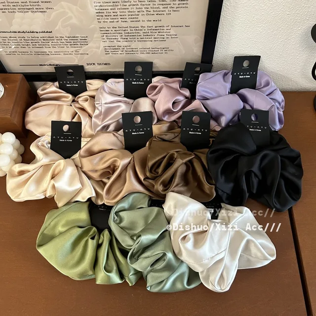 Koreańska jednolita kolorowa oversize scrunchie dla dziewczynek jedwabne gumki do włosow damskie elastyczne gumka do wlosow jedwabna satynowe opaski do włosów gumki do wlosow damskie pink gumki do włosów jedwabne