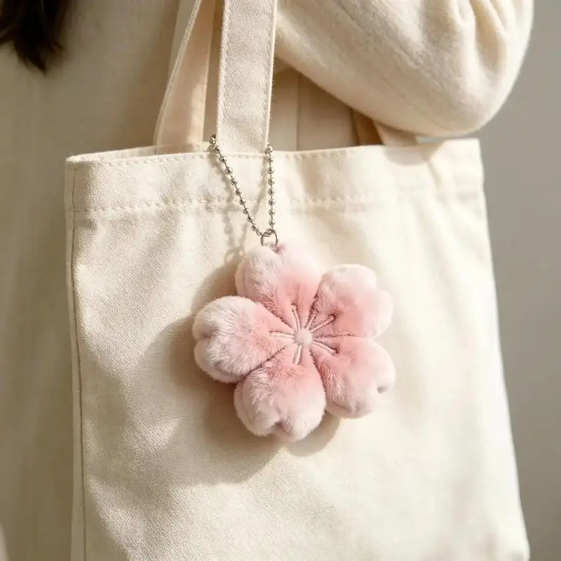 Plush Cherry Blossom Stuffed Doll Keychain 1/3/5Pcs Healing Kawaii Bag Pendant Ornament for Girls Holiday Gift