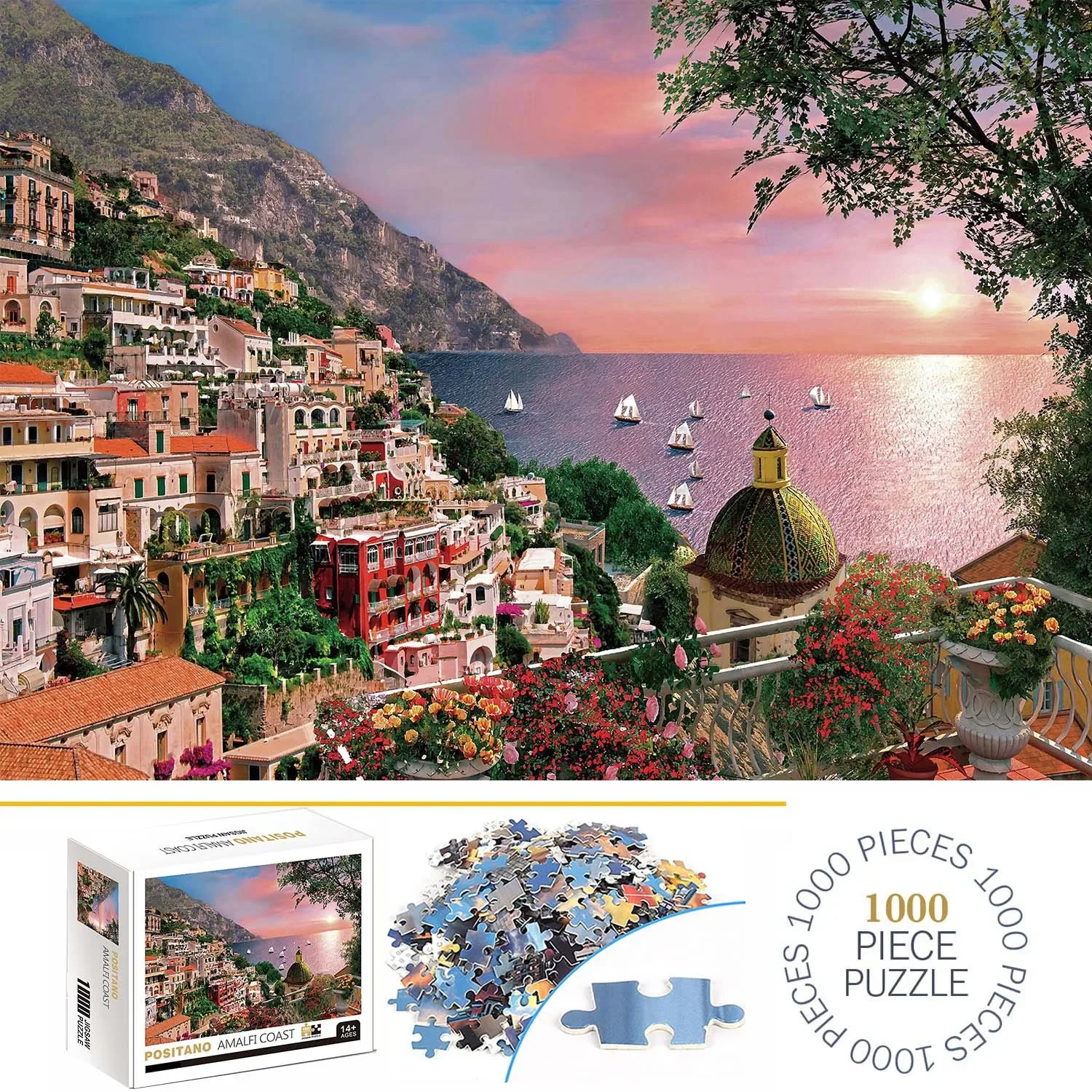 1000 Pieces Positano Amalfi Coast Jigsaw Puzzles for Adults Home Decor Games Family Fun Floor Puzzles Educational Toys for Kid