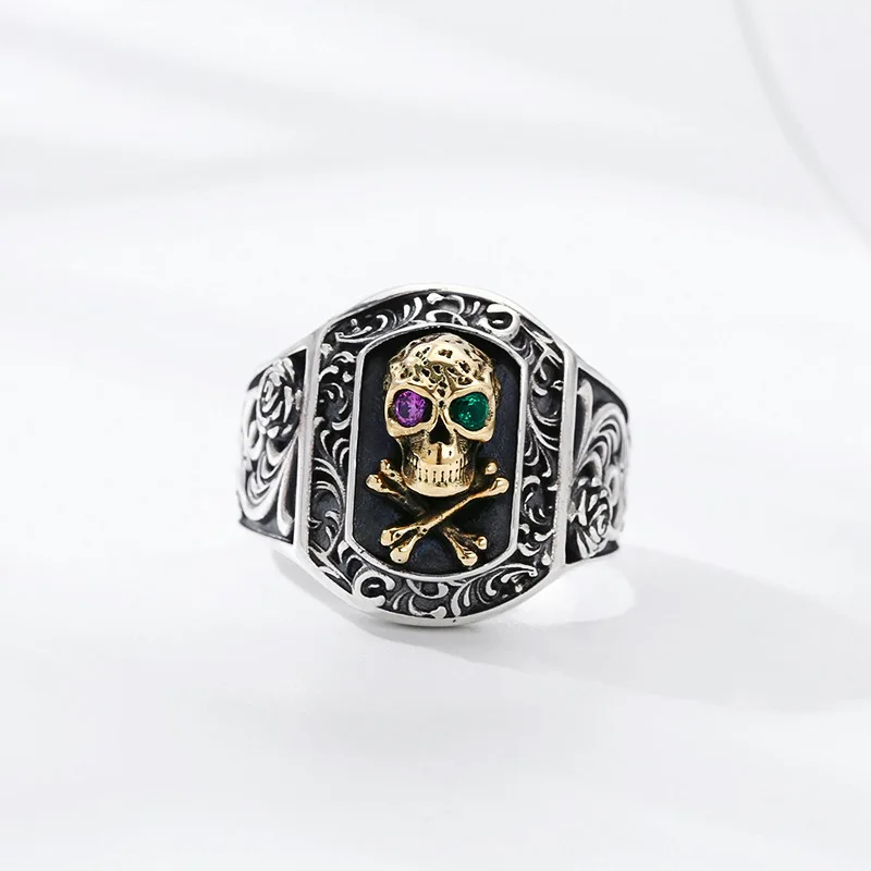 Wholesale 925 sterling silver skull ring for men and women live ring for index finger thai silver retro punk jewelry