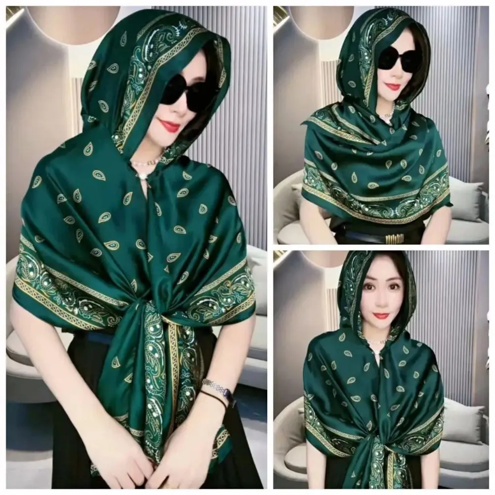 

Elegant Silk Satin Large Scarf Fashion Print Soft Shawl Wrap Thin Breathable Sunscreen Beach Stole