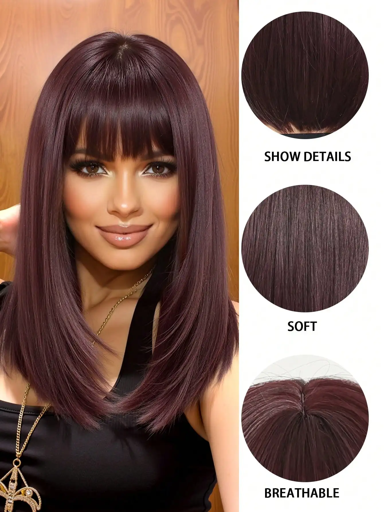 14インチ ブラック ショートボブウィッグ 前髪付き レイヤードファッションウィッグ 女性用 合成繊維ウィッグ 休日 旅行 家族に最適