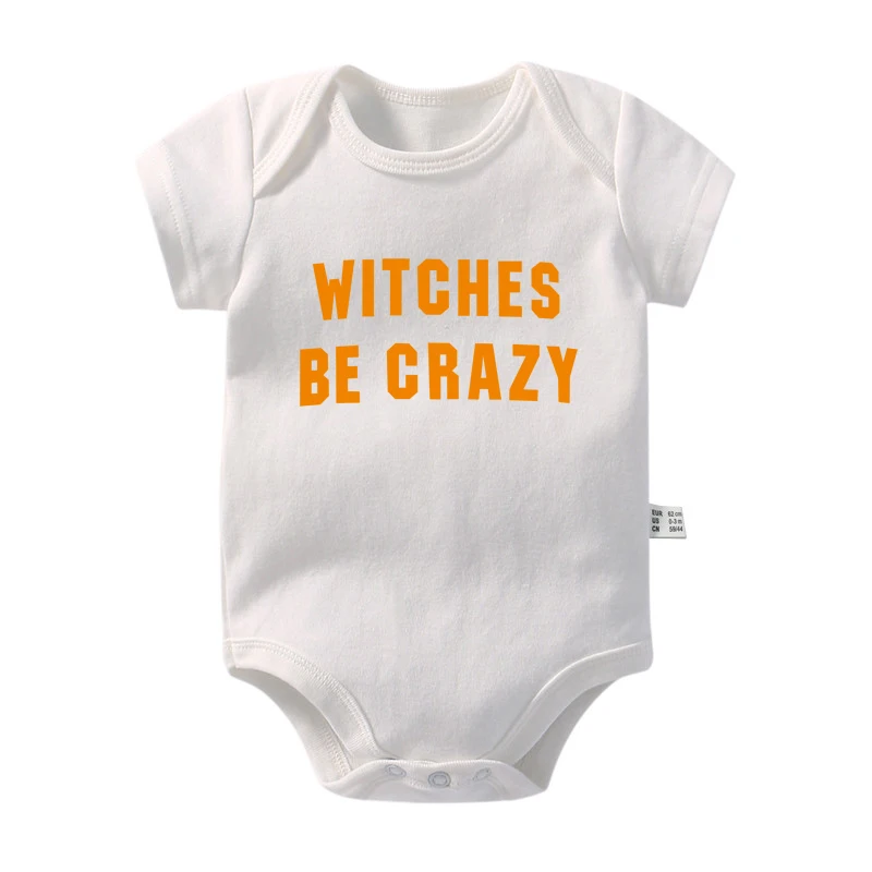 Witches Be Crazy Funny Baby Rompers Infant Boy Girl Bodysuit Cotton Short Sleeve Jumpsuit Toddler Halloween Days Outwear Clothes