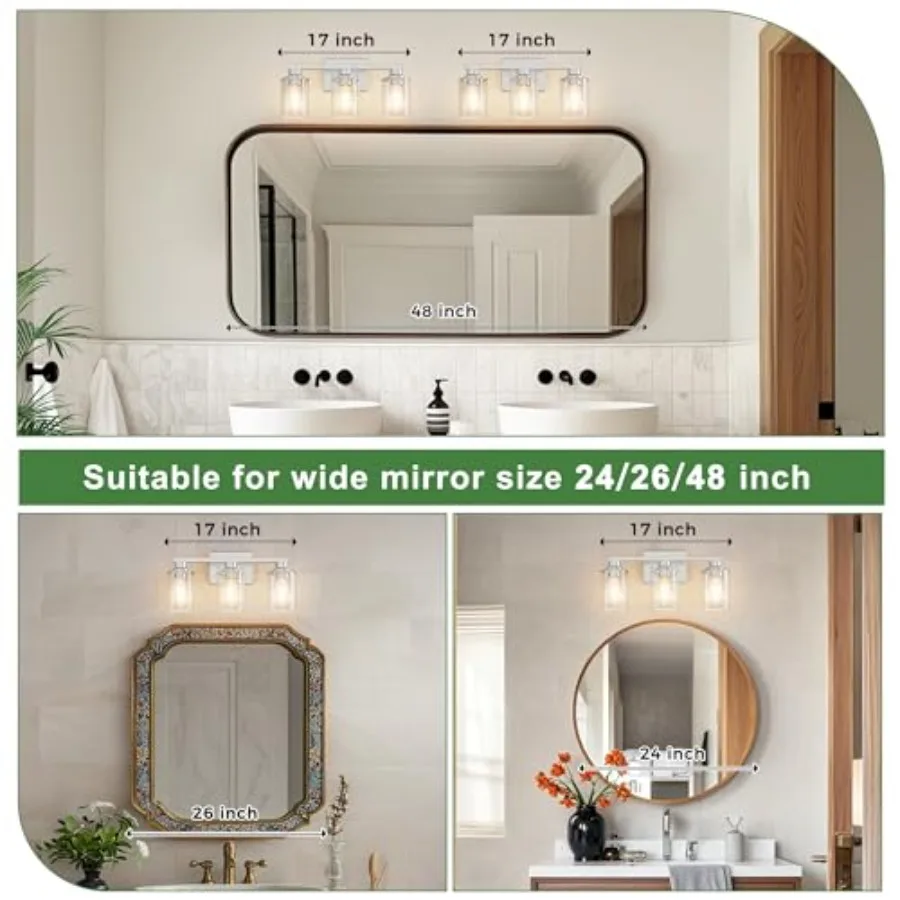 17 Inch Bathroom Light Fixtures, Bathroom Lighting Fixtures Over Mirror with Clear Glass Shade, Vanity Lights for Living Room B