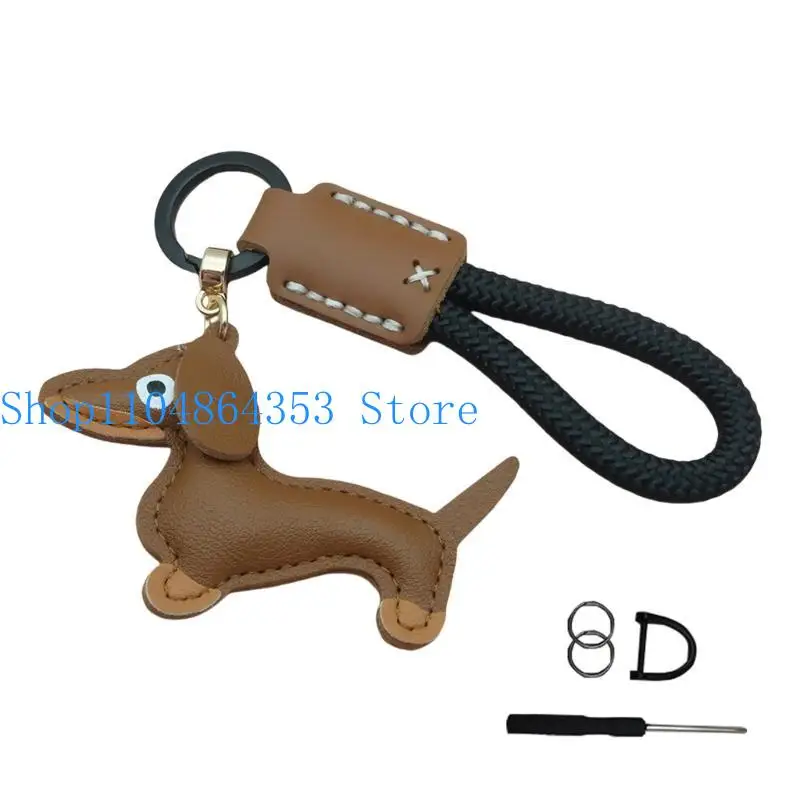 

652F Handmade Dachshund Holder Elegant Dog Themed Leather Keyring Pendant Adornment for Fashionable Individuals