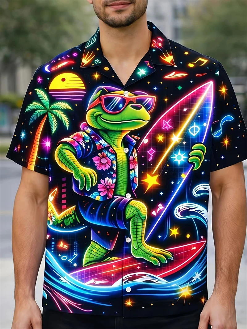 

Мужские гавайские рубашки Neon Cat с графическим принтом Galaxy Lightsaber, легкие повседневные пляжные футболки, забавная мужская одежда в стиле Y2K