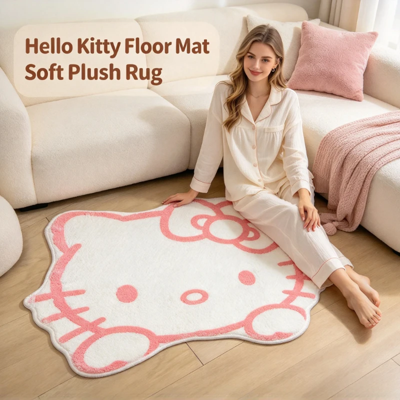 Cute Faux Cashmere Cat Shape Floor Rug, Cartoon Face Irregular Mat, Soft Fluffy Non-Slip Carpet For Bedroom Girls Gift