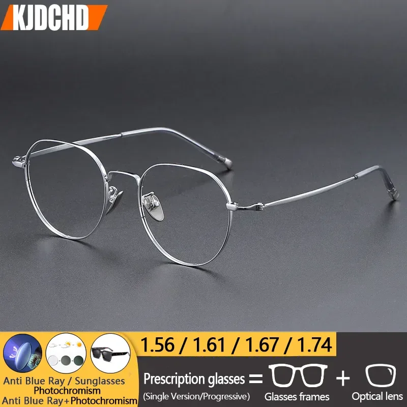 

KJDCHD High-quality Titanium Round Progressive Prescription Glasses Fashion Myopia Eyewear circular Optical Eyeglasses for Women
