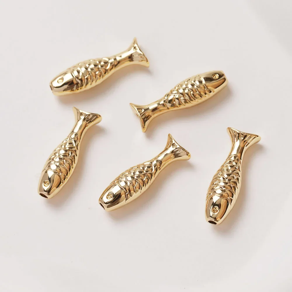 4PCS Fish Shaped Brass Spacer Bead  for Jewelry Making Bracelet Necklace DIY Handmade 14k Gold Plated Accessories 7*24mm