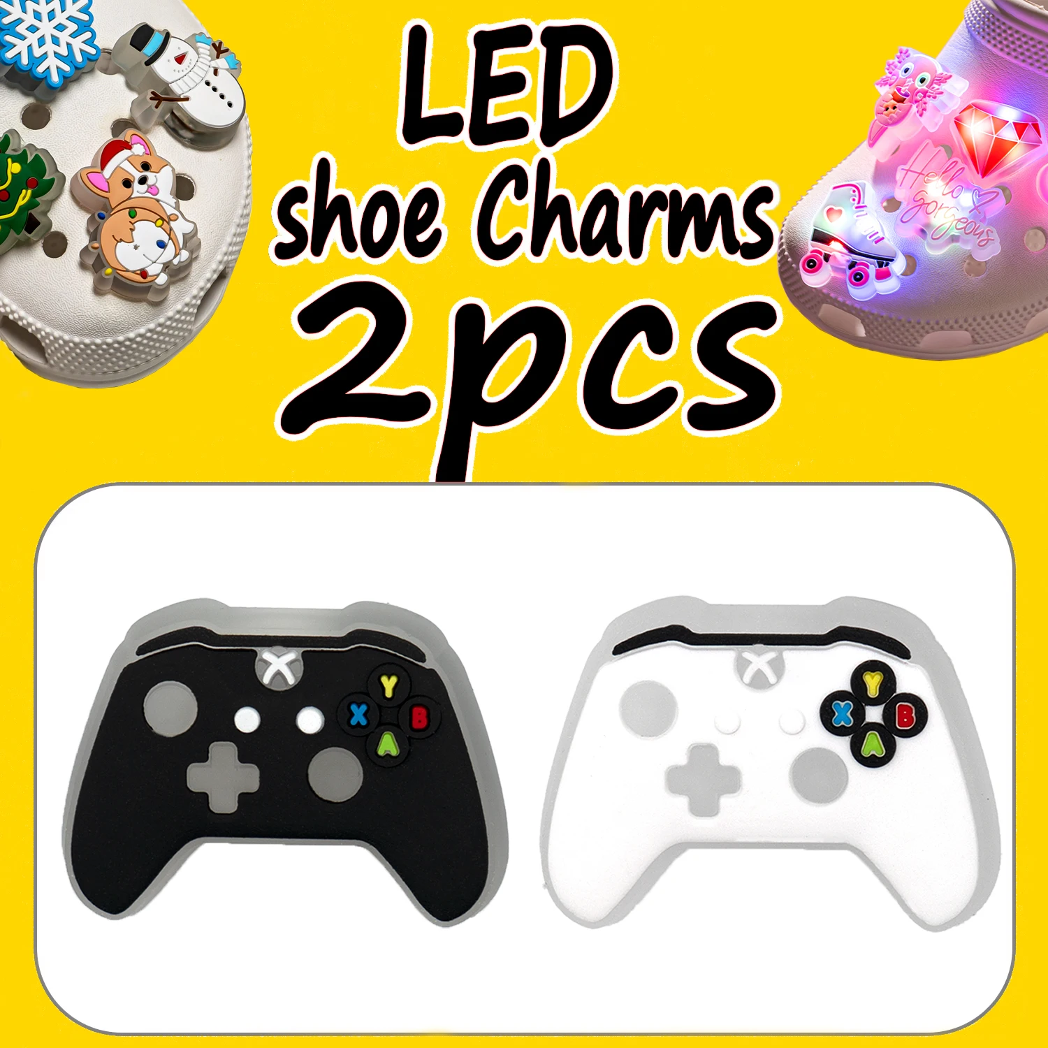 2PCS LED Pins for Kids Lighted Shoe Charms Animals Game Controller Shoe Accessories Duck Cat Decoration Buckle Girl Boy Ornament