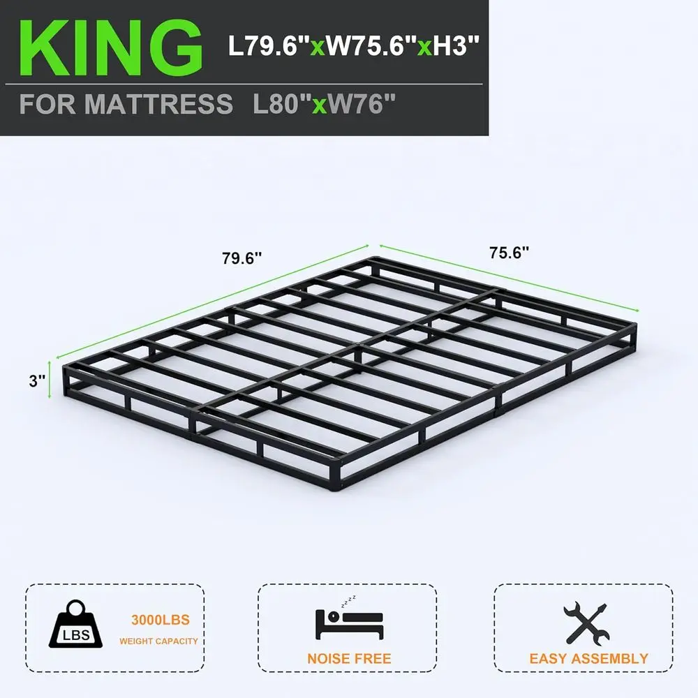 3 Heavy-Duty Metal Bed Frame with Fabric Cover, Supports Up to 3000 lbs, Noiseless, Easy to Assemble