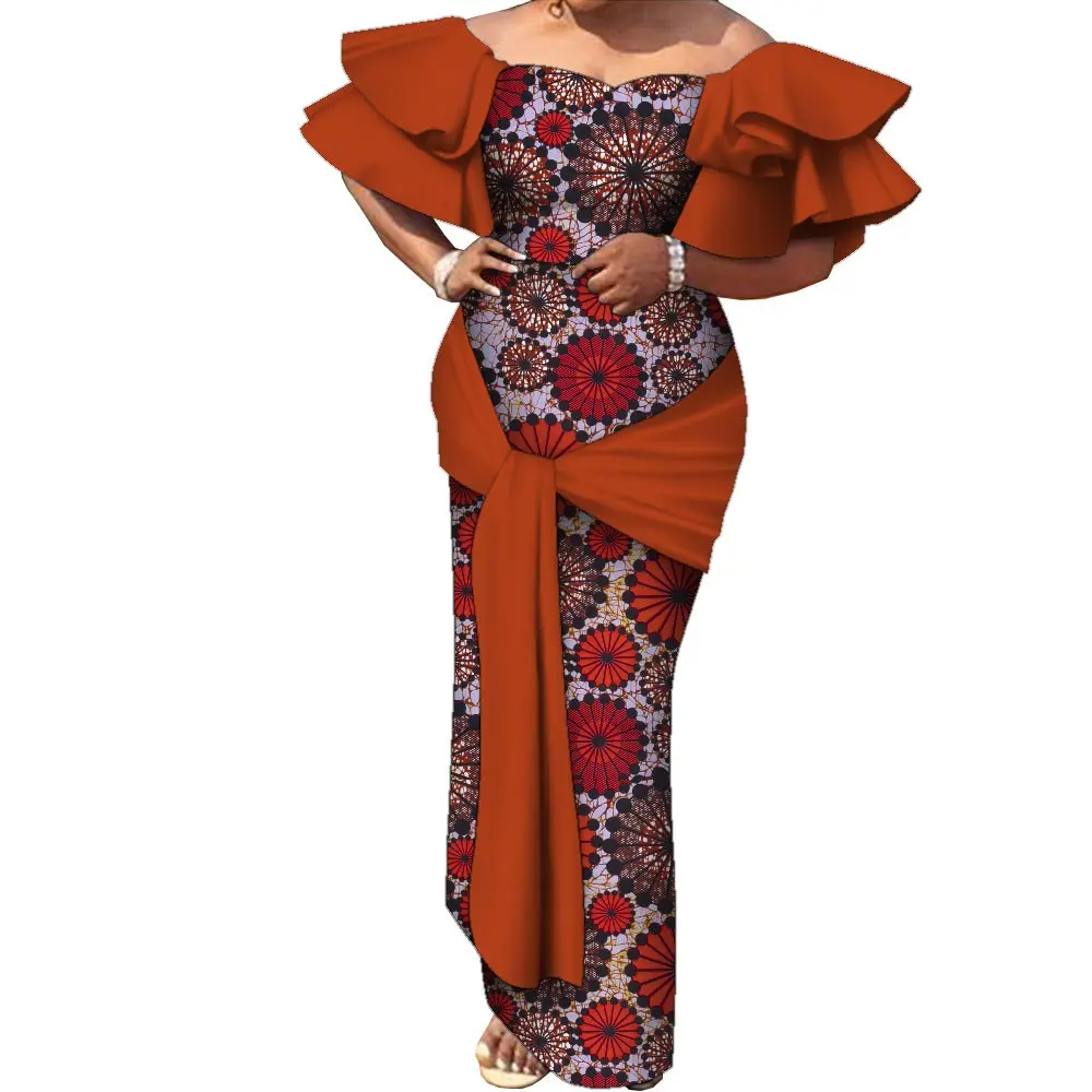 African Tradtional Dresses for Women Flare Sleeve Dashiki Party Dress Ankara Elegant Lady African Clothes Evening Gown Wy1940