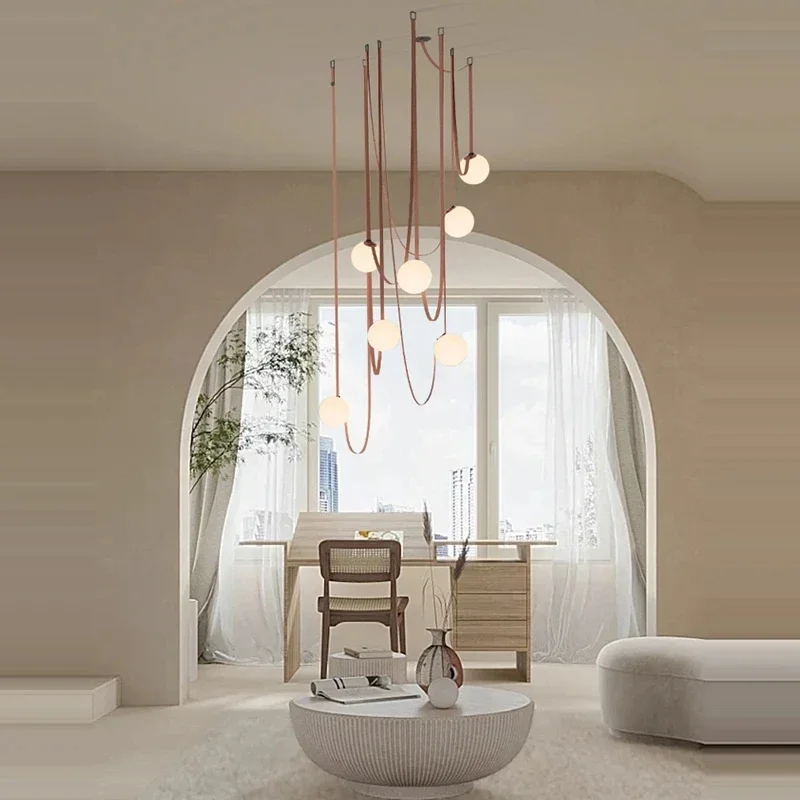 Italië Designer Riem Hanglamp Loft Woonkamer Eetkamer Tentoonstellingshal Lijn Glazen Bal Hangende Lamp Decor Diy Led Verlichting