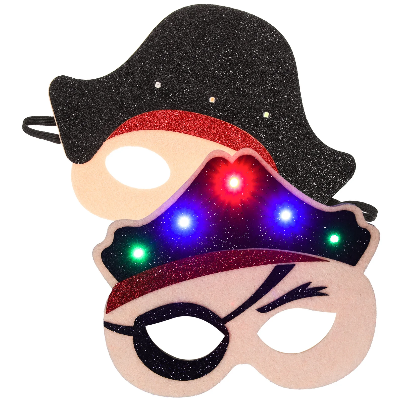 2Pcs Pirate Light Up Mask Half Face Felt Masquerade Mask Birthday Party Supplies Cosplay Props Photo Booth Props