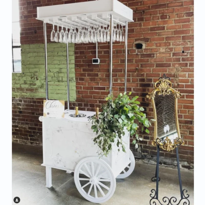 

Popular White PVC Wedding Party Event Supplies Champagne Cart Candy Champagne Cart Dessert Display Bar Candy Cart with Wheels