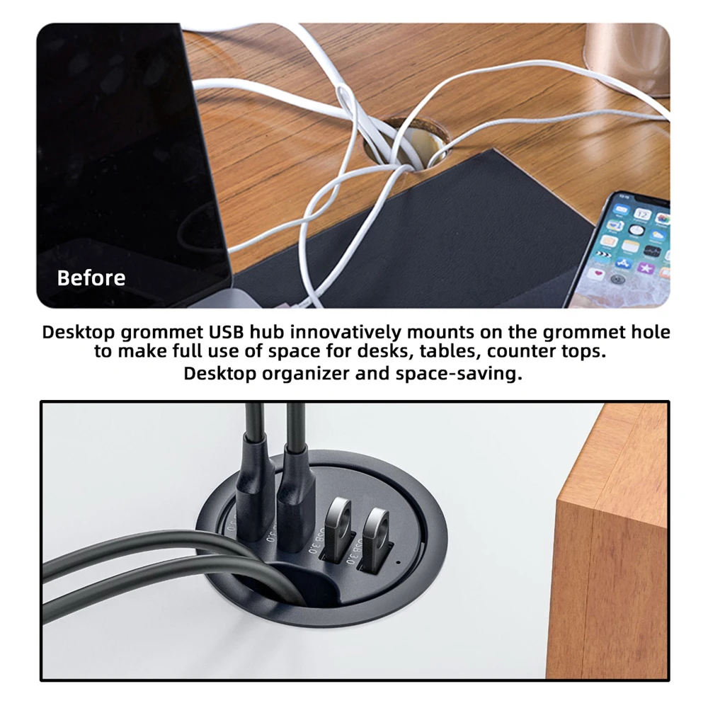 Imagem -03 - Port Usb 3.0 Hub Splitter Desk Grommet Dock Station Interface para Desktop pc 60 mm Cablecc4