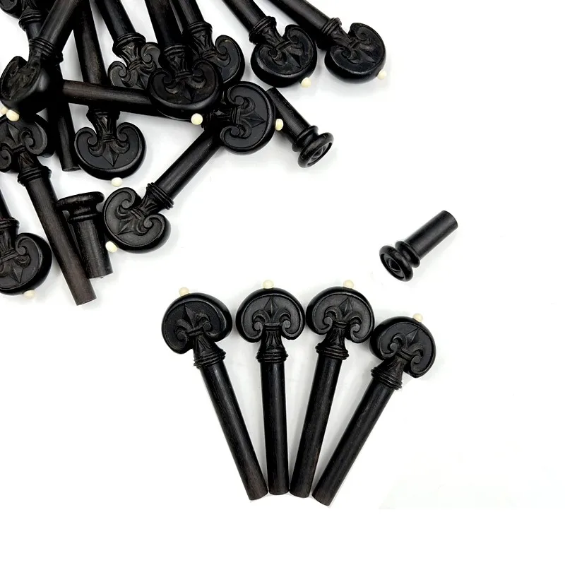 4pcs Beautiful carving 4/4 violin ebony Tuning Pegs with Endpins,Perfect workmanship，violin Parts Accessories Fittings