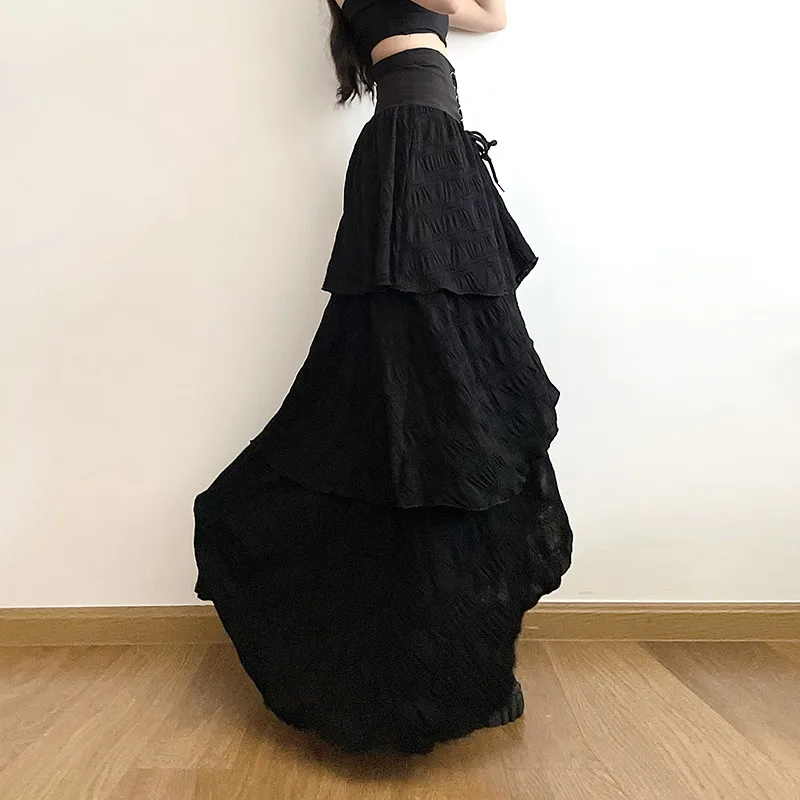 MEXZT Y2K Gonna lunga divisa nera Donna Harajuku Fasciatura gotica Gonne maxi irregolari Estate Vintage Grunge Design A Line Faldas