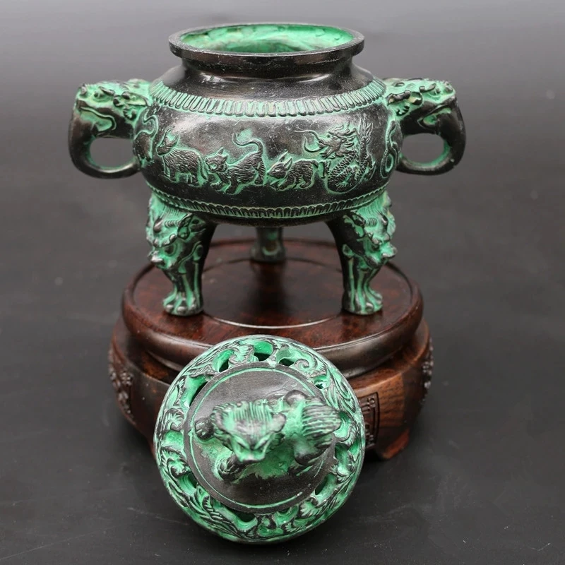

Artículos de bronce para decoración del hogar, incensario cobre zodiaco, regalo ahumado