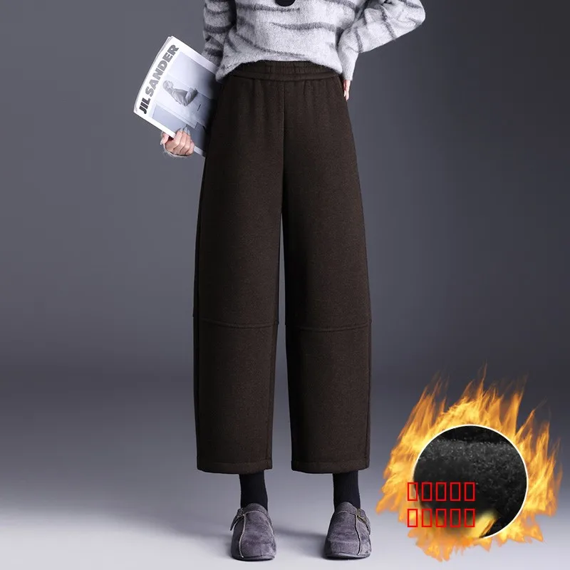 

Женские зимние брюки-галифе с высокой талией, на подкладке, свободного кроя, маленький размер, повседневные, однотонные