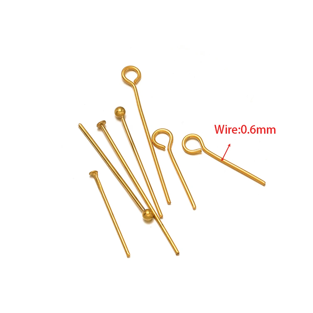 100-50pcs Stainless Steel 0.6mm Thick T Flat Head Pin Eye Pins Gold Ball Head Needles for DIY Earrings Making Jewelry Supplies