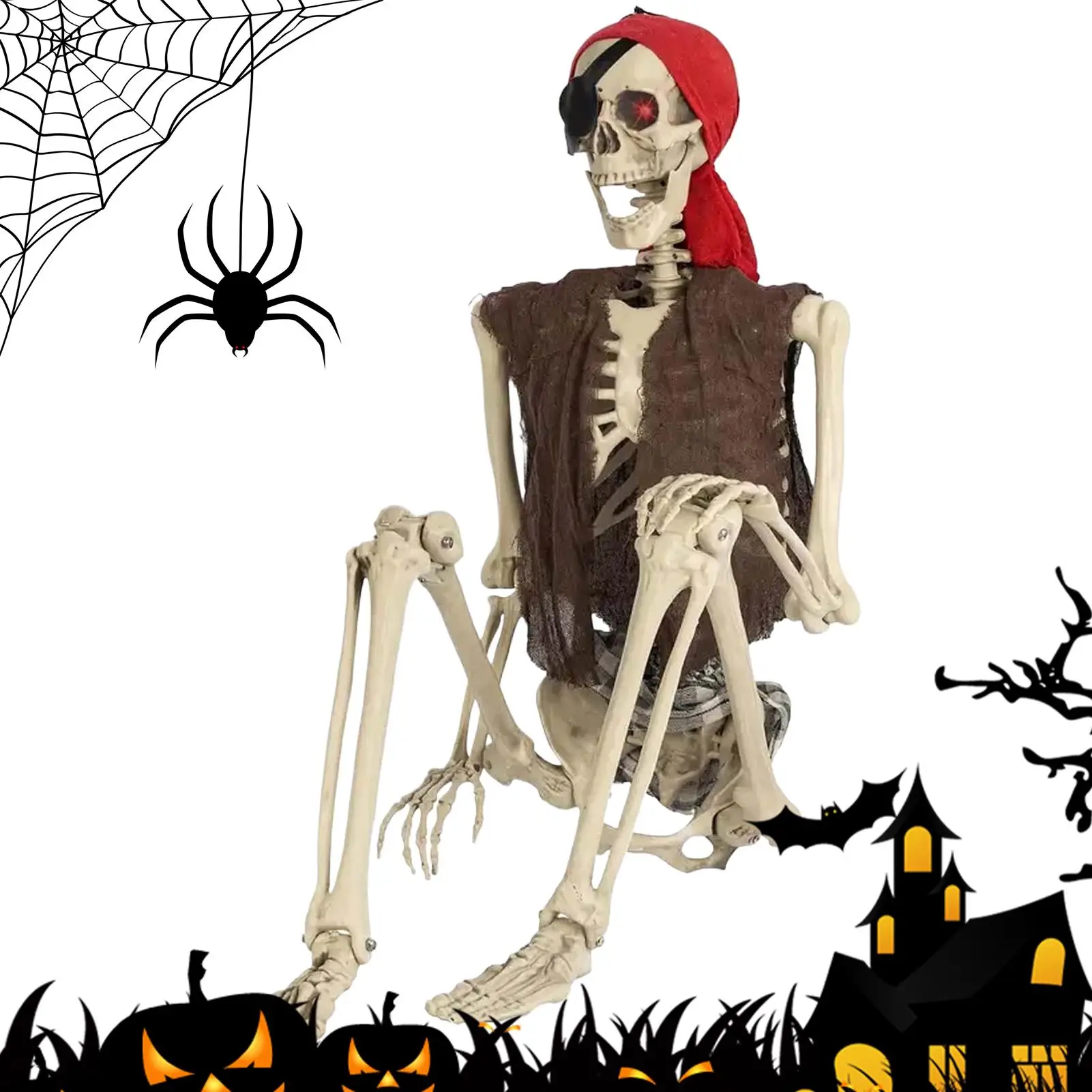 Pirate Skeleton Pirate Realistic Human Bones With Posable Joints Spooky Decor For Garden Yard Haunted House Party Front Porch