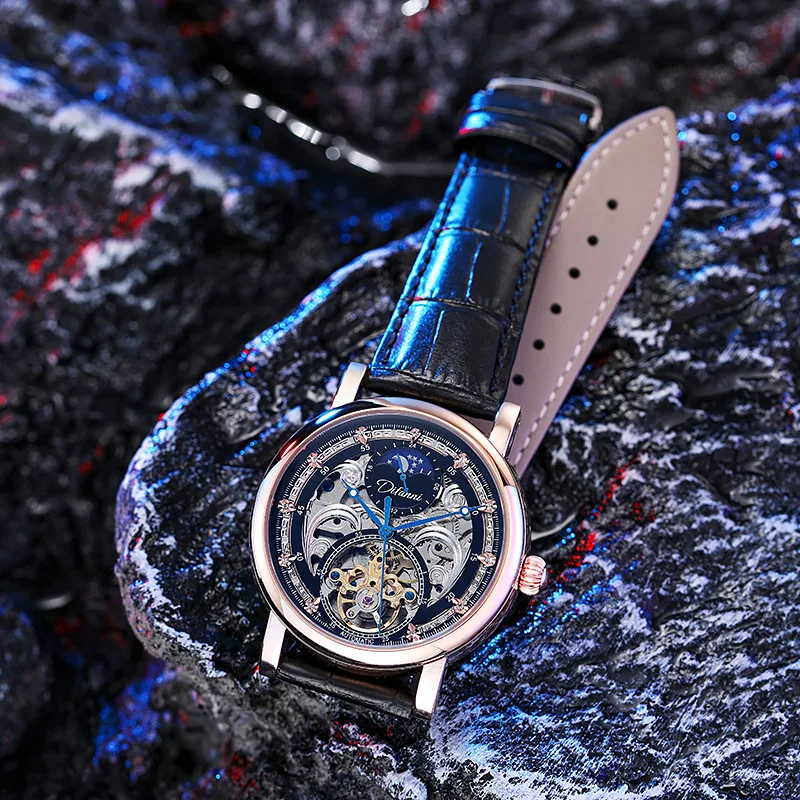Stainless Steel Business Stylish Full Skeleton Luminous Waterproof Self-Wind Automatic Watch for Men