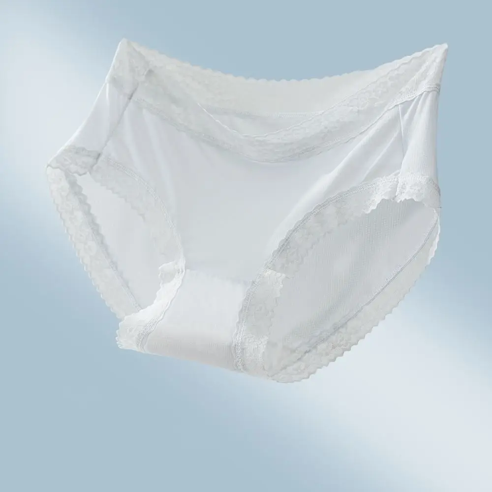 6Pcs Mesh Thin Ice Silk Panties Mid Waist Cotton Crotch Seamless Lace Briefs Underpants Transparent Underwear for Women Lady