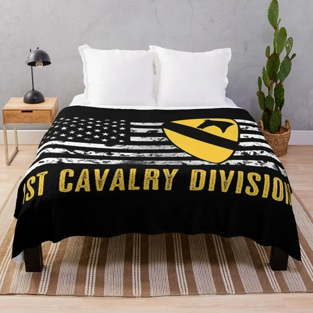 

1st Cavalry Division (Distressed Flag) Throw Blanket Portable Lightweight Blanket for Travel Camping