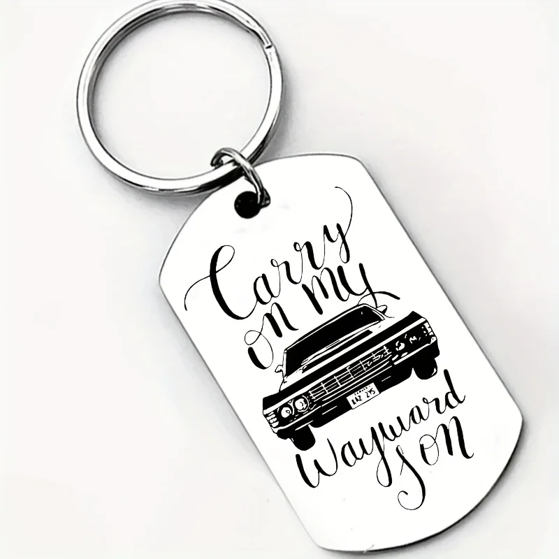 "Carry on My Wayward Son"، سلسلة مفاتيح من الفولاذ المقاوم للصدأ،" خارقة للطبيعة"، تصميم بنمط السيارة الكلاسيكي القديم، مثالي لإكسسوارات السيارة