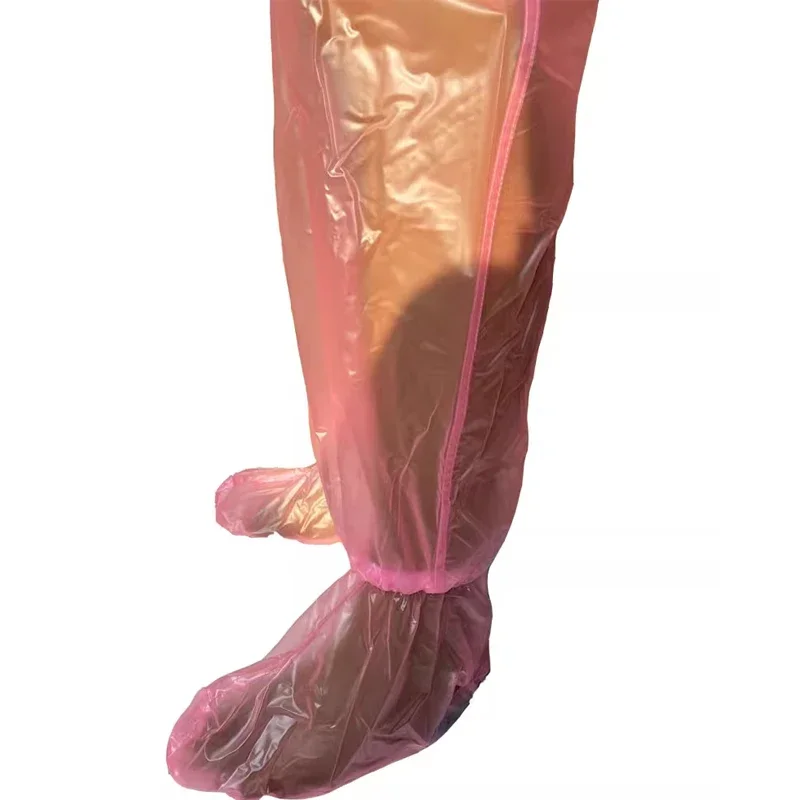 Sexy Couple Transparent Pink PVC Plastic Jumpsuit Waterproof Soft Silent COS ABDL Adult Baby Snap Fastener Opening Diaper Pants