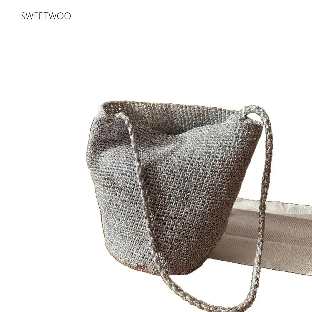 Boho-Style Handmade Knitted Oversized Tote Purse, Spacious Summer Beach-Ready Shoulder Bag with Thick Braided Handles
