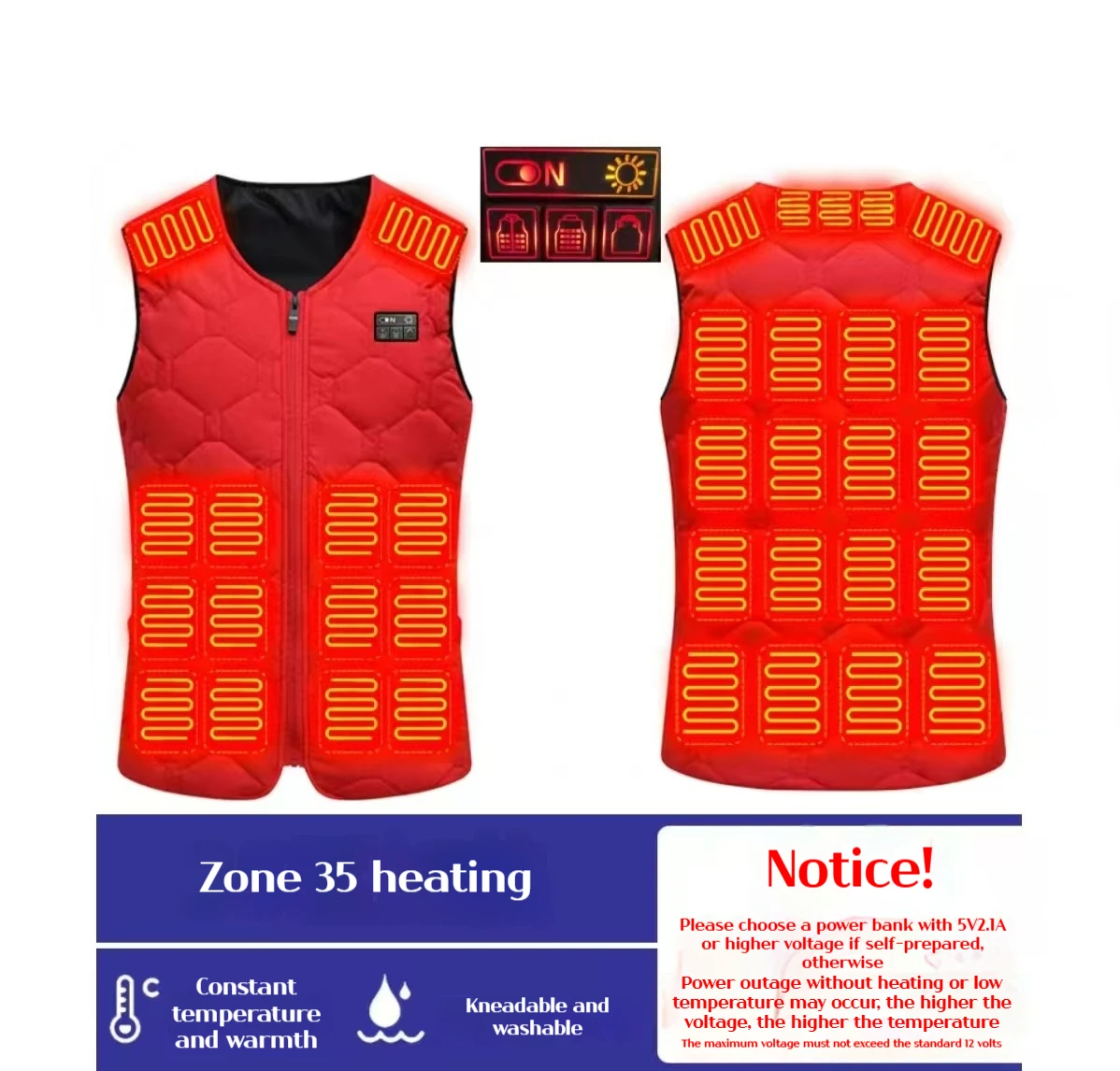 35 Zone USB Charging and Warm Vest Heating Vest New Men's Heating Vest with Intelligent Constant Temperature Winter Work Vest