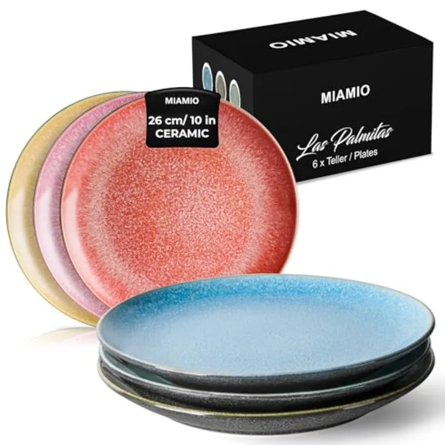 

Набор из 6 обеденных тарелок, керамические тарелки, кухонные тарелки, наборы тарелок, пригодные для использования в микроволновой печи, подходят для духовки и посудомоечной машины, Las Palmitas Col.