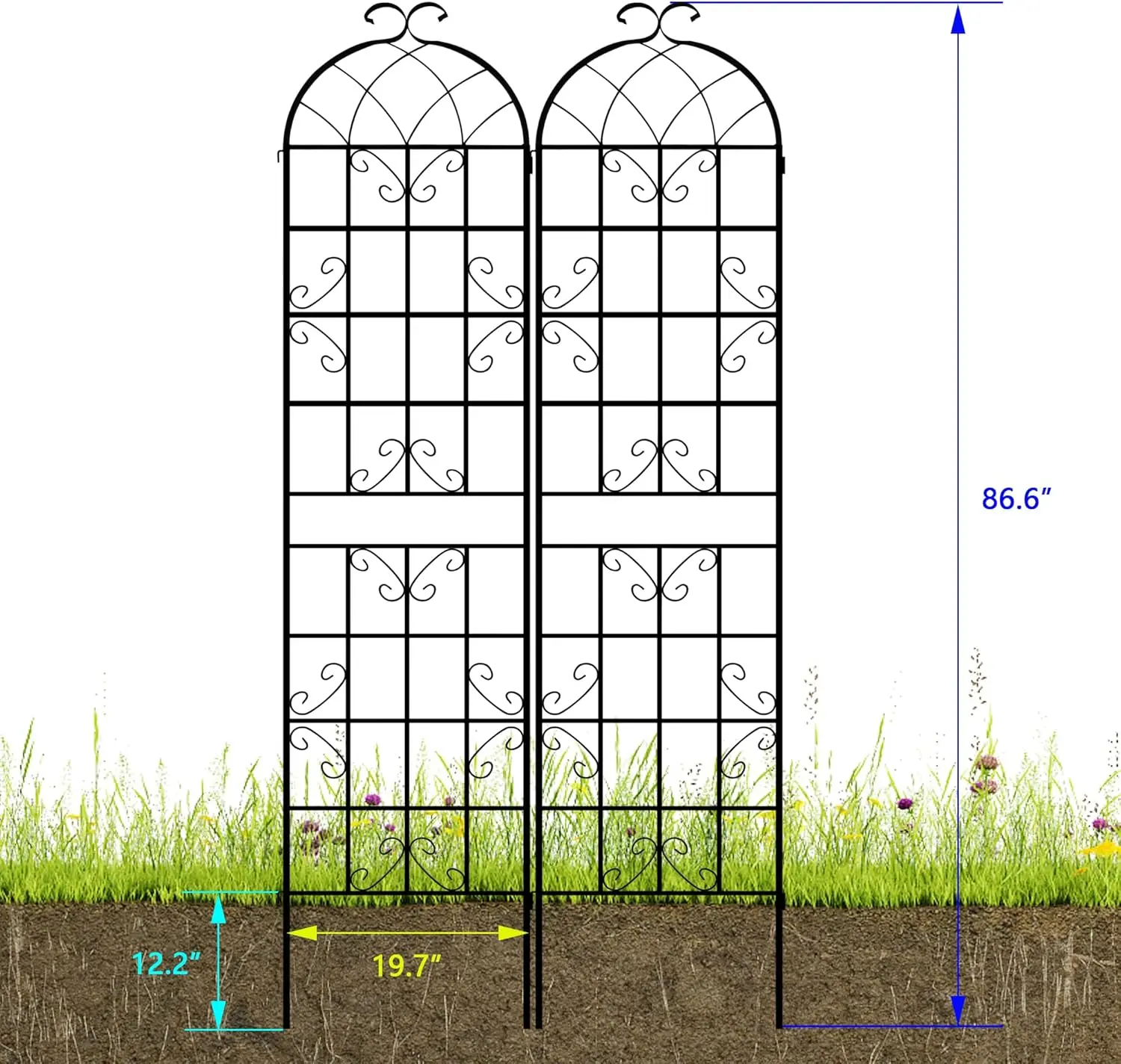 Lzrs 2 Pack 87X20In Rustic Iron Arch Decoration Garden Trellis With Black Metal Coating – Perfect For Supporting Climbing